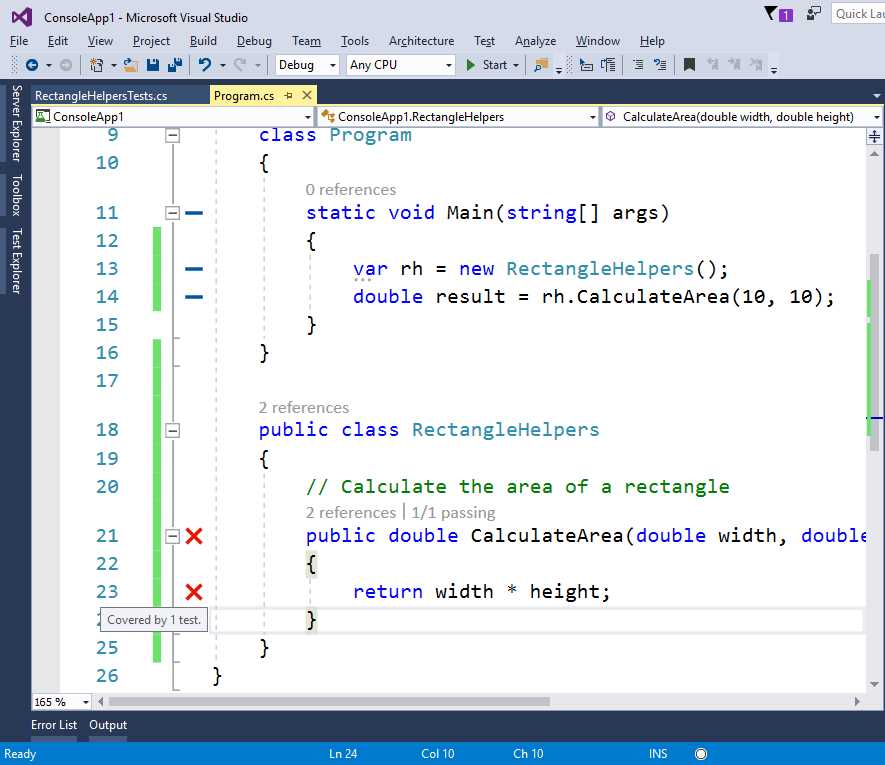 The Code Editor Updated with Unit Test Results