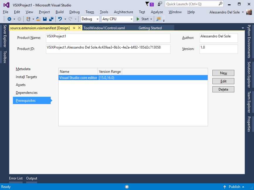 The New Prerequisites Item in the Manifest Designer