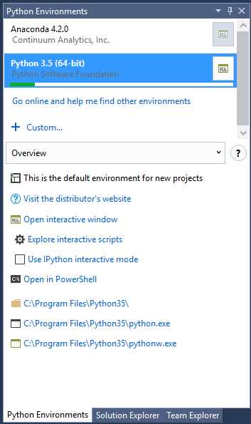 The Python Environments Tool Window