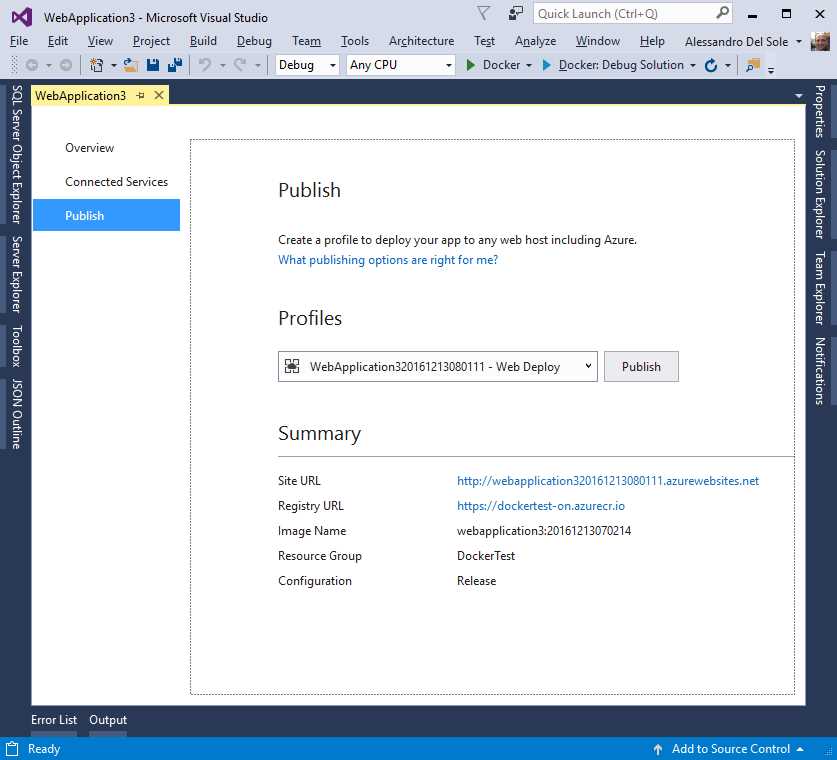 VS Summary Before Publishing the App to Docker