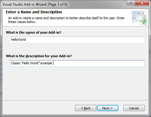 Adding a name and description to the add-in