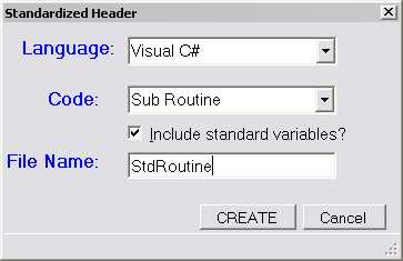 Options screen for standard header add-in