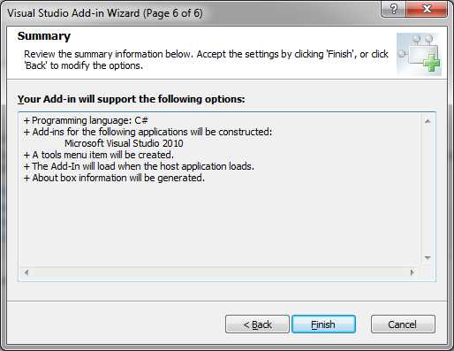 Summary of add-in options