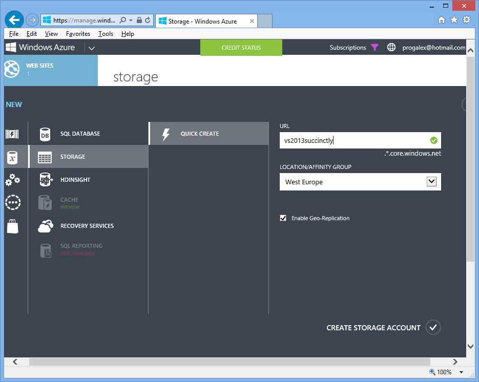 Creating a New Storage Account
