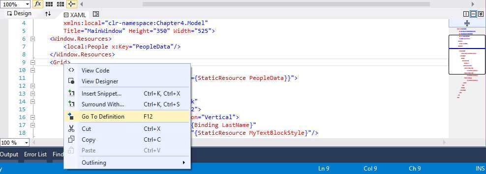 Go To Definition is now available in the XAML code editor.