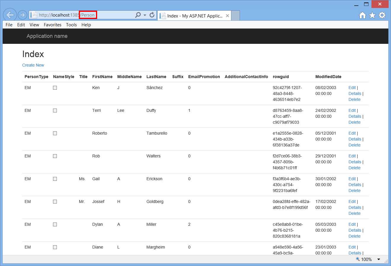The application shows a list of items.