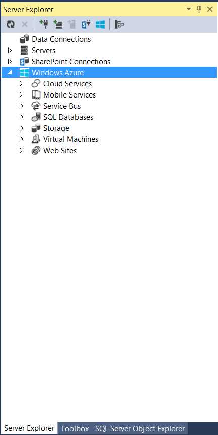 The New Windows Azure Tooling in the Server Explorer Window