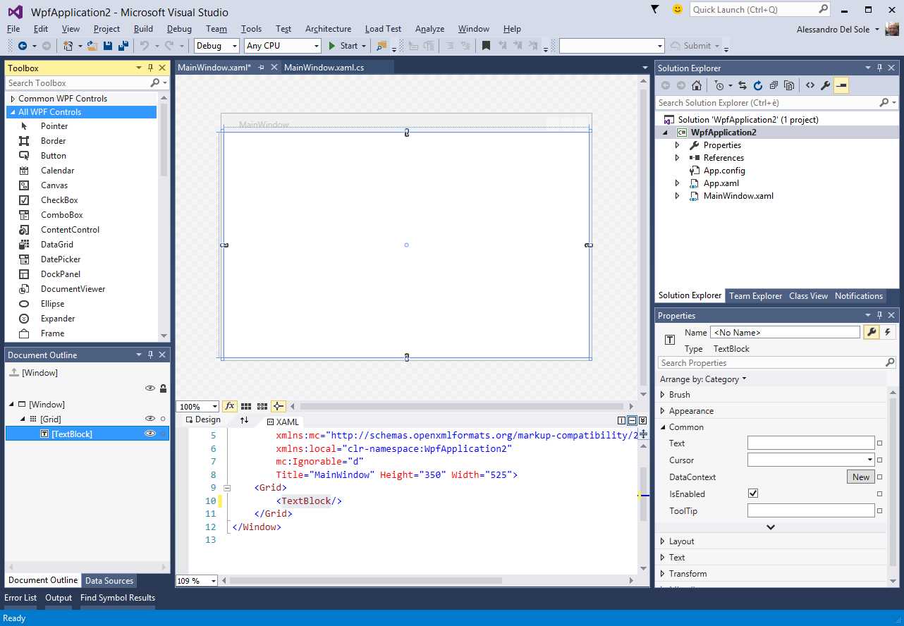 A sample window layout for WPF projects.