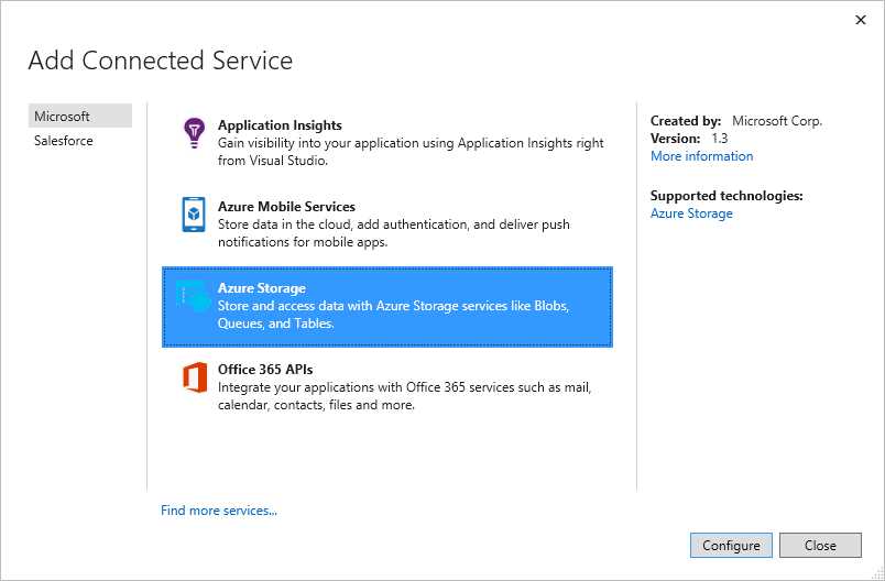 Adding a Connected Service.