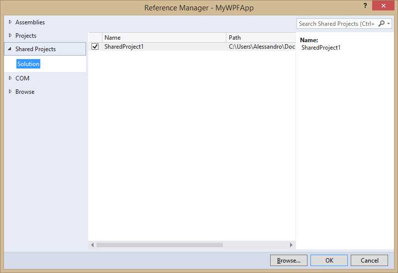 Adding a reference to a shared project.