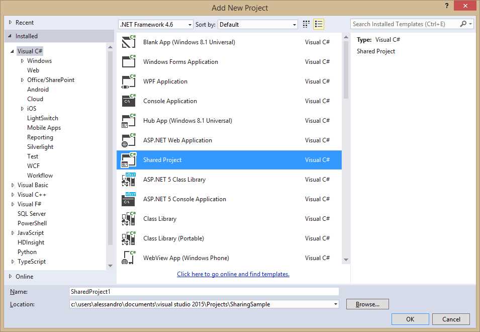 Adding a shared project.