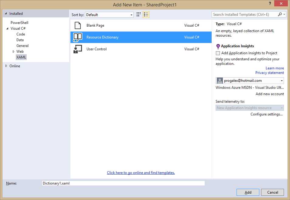 Adding a shared resource dictionary.
