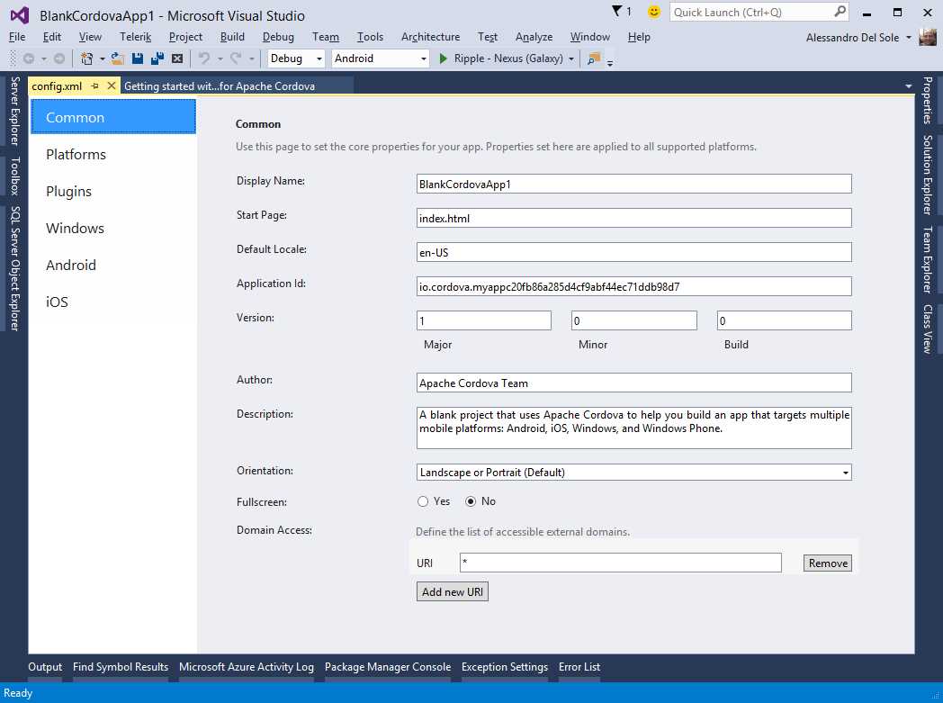Configuring common app properties.