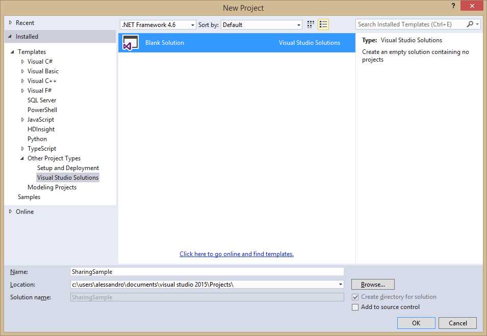 Creating a blank solution.