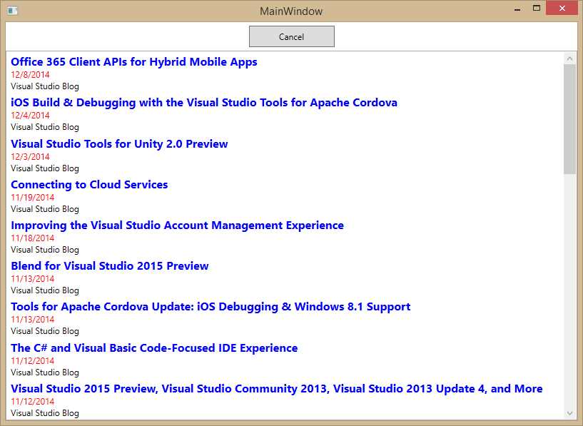 Downloading and presenting the RSS feed contents.