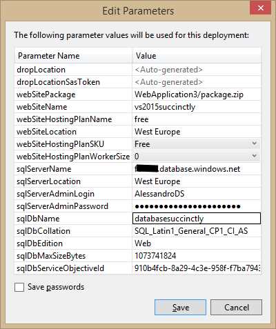 Editing parameters for deployment.