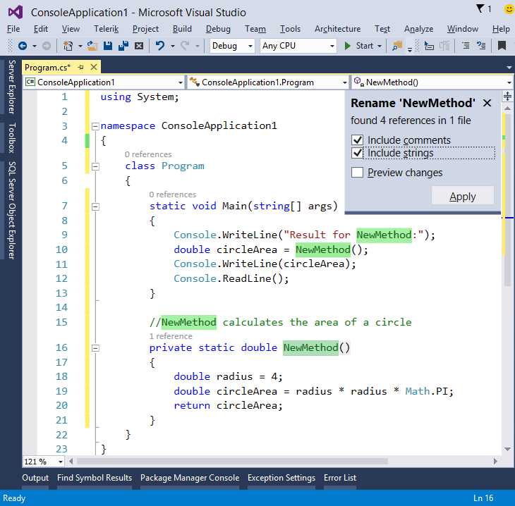 Inline Rename can replace occurrences inside comments and string literals.
