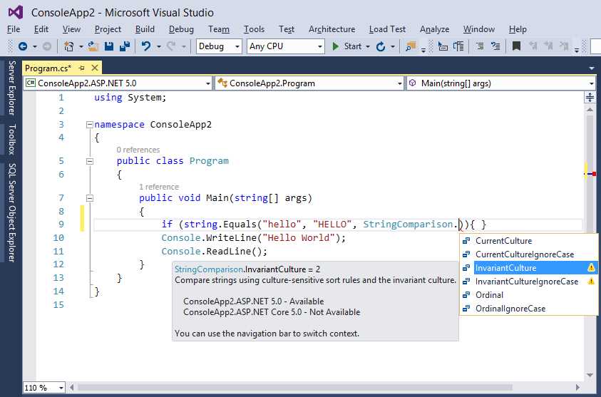 IntelliSense can target multiple frameworks.