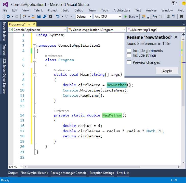 Renaming an object with the new Inline Rename.
