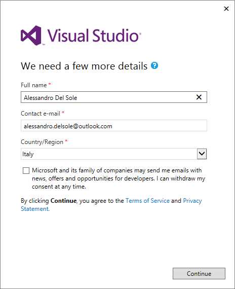 Specifying basic identity info when creating a new online profile.