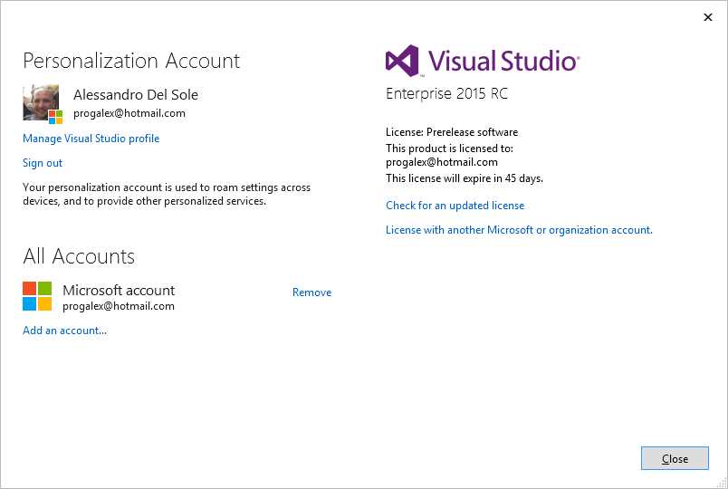 The Account Settings window.