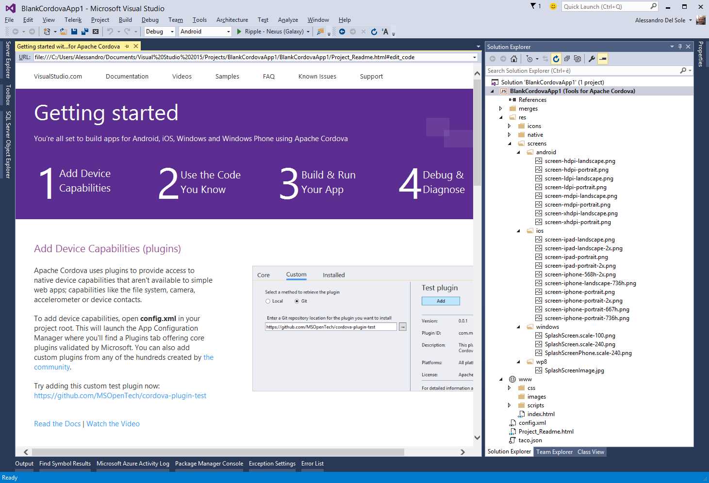 The Apache Cordova project structure.