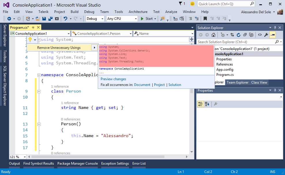 The Light Bulb suggests removing unnecessary code.