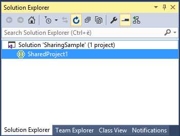 The shared project in Solution Explorer.