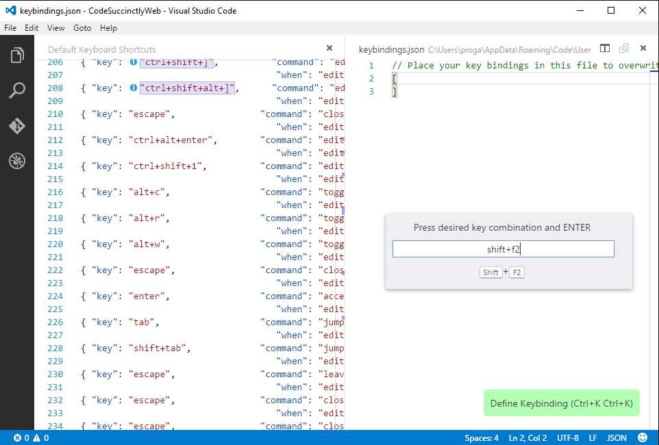 Entering a New Key Binding
