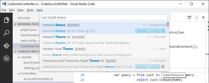 Selecting Themes from the Extension Gallery