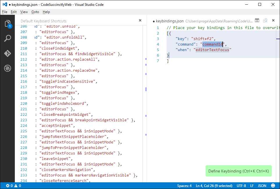 Specifying the New Key Binding’s Settings