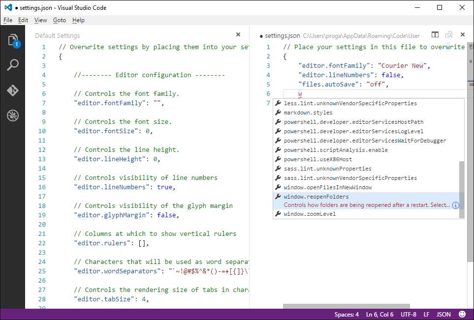 Supplying Custom User Settings