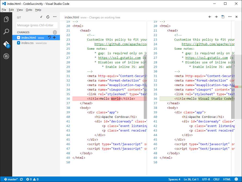 The Diff tool allows you to compare changes between versions.