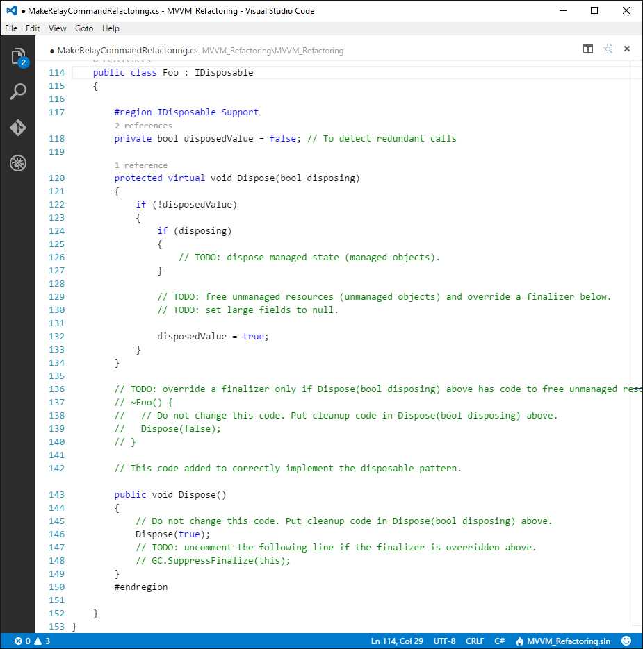 Visual Studio Code applies the code fix, adding all the plumbing code.