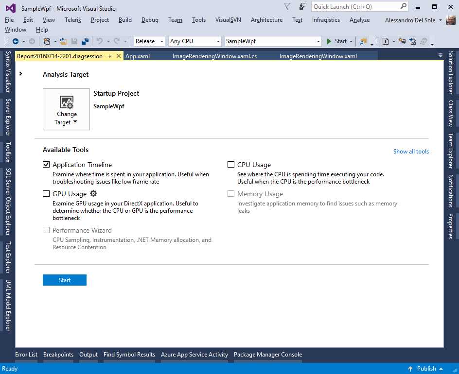 Selecting the Application Timeline