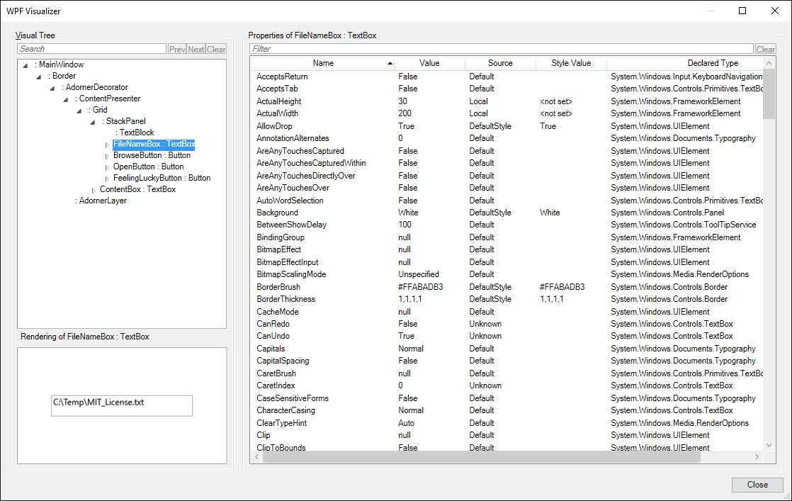 WPF Tree Visualizer Showing a Control’s Property Values
