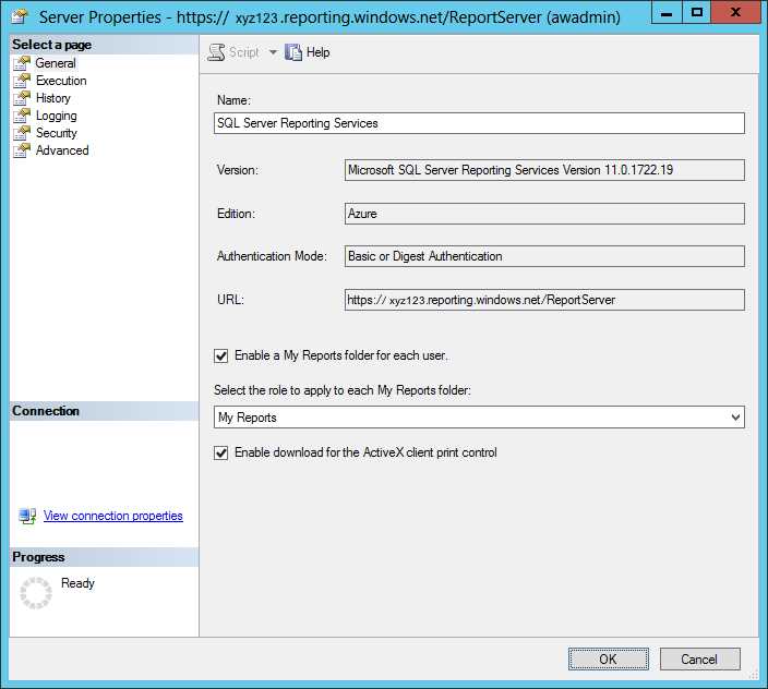 General SQL Reporting server properties