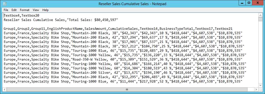 Viewing a report rendered as a CSV file