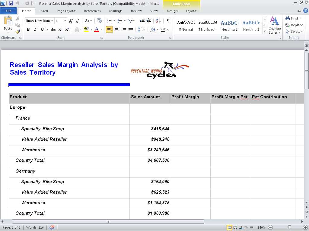 Viewing a report rendered as a Word document
