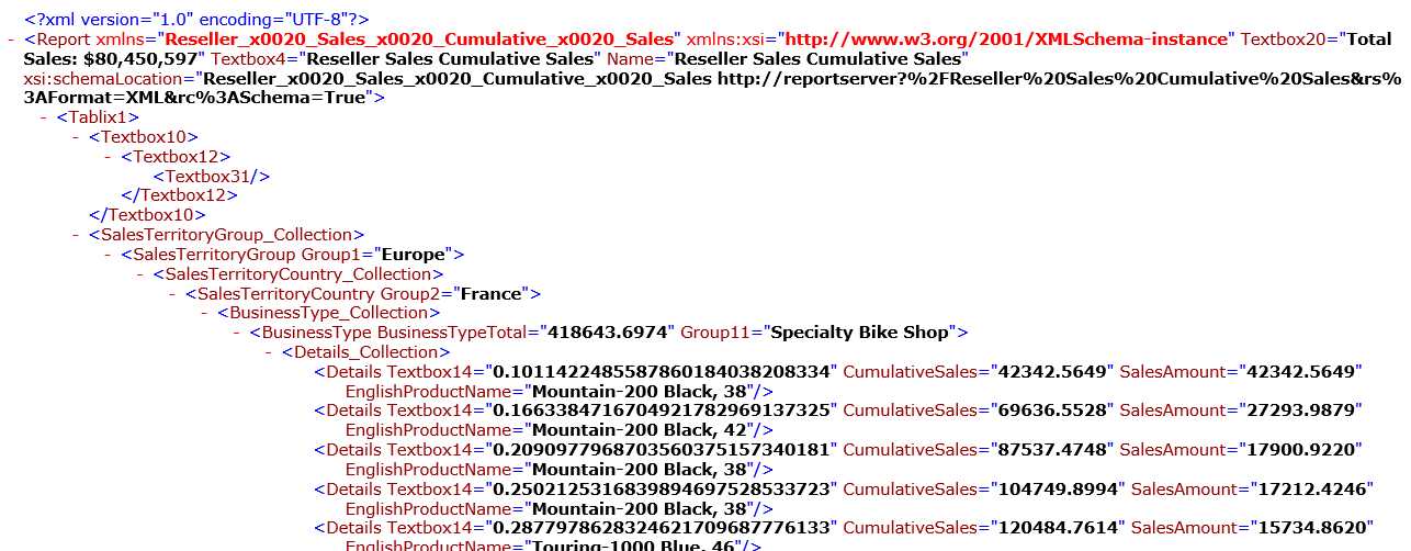 Viewing a report rendered as an XML file