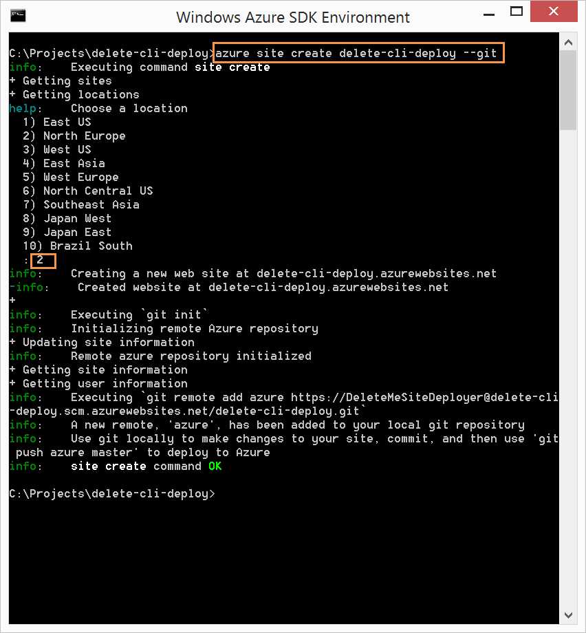 Azure CLI create site