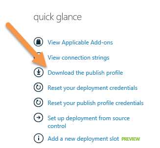 Dashboard download publish profile