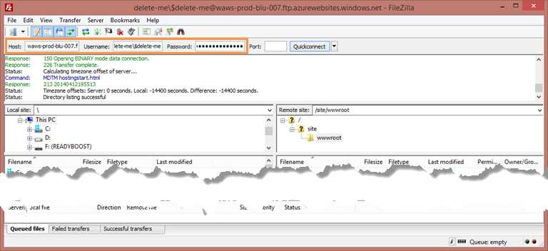 FileZilla FTP connection