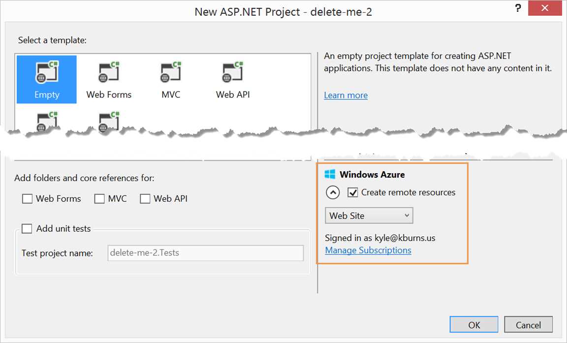 New ASP.NET Project dialog