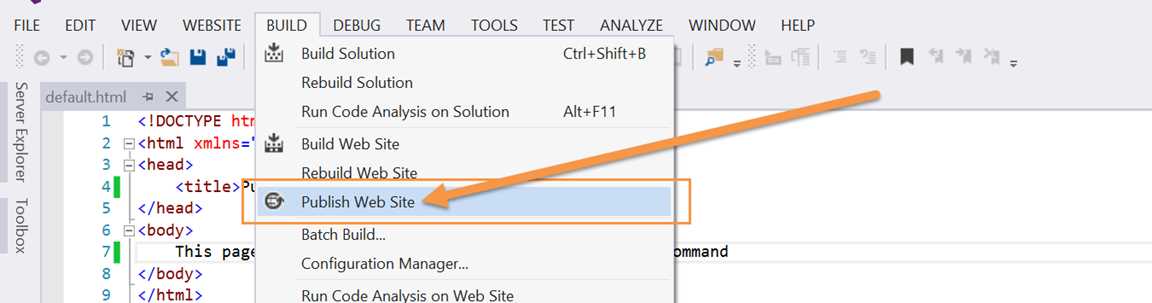 Publish Web Site from the context menu
