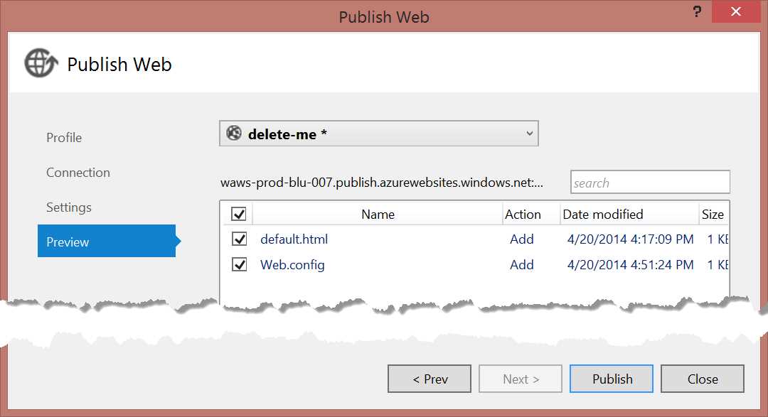 Publish Web Site preview