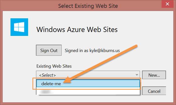 Publish Web Site select site