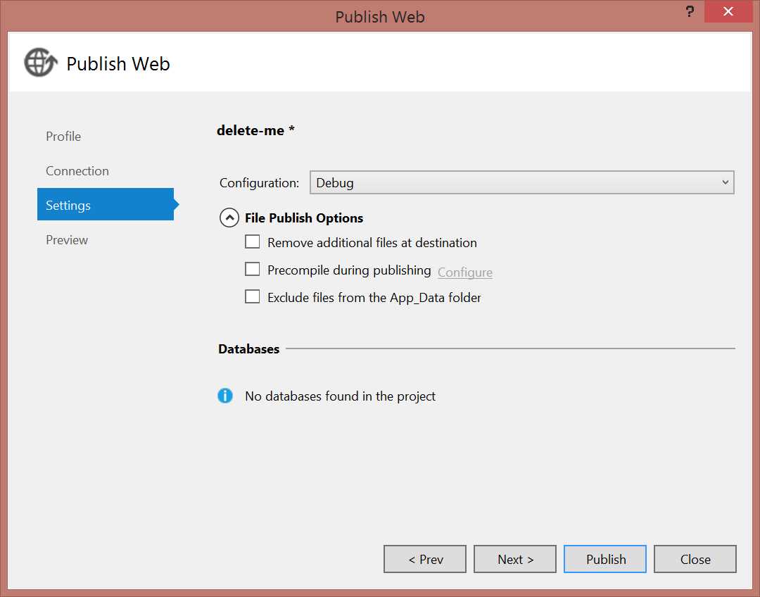 Publish Web Site settings