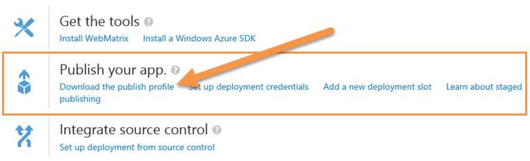 Quick Start download publish profile
