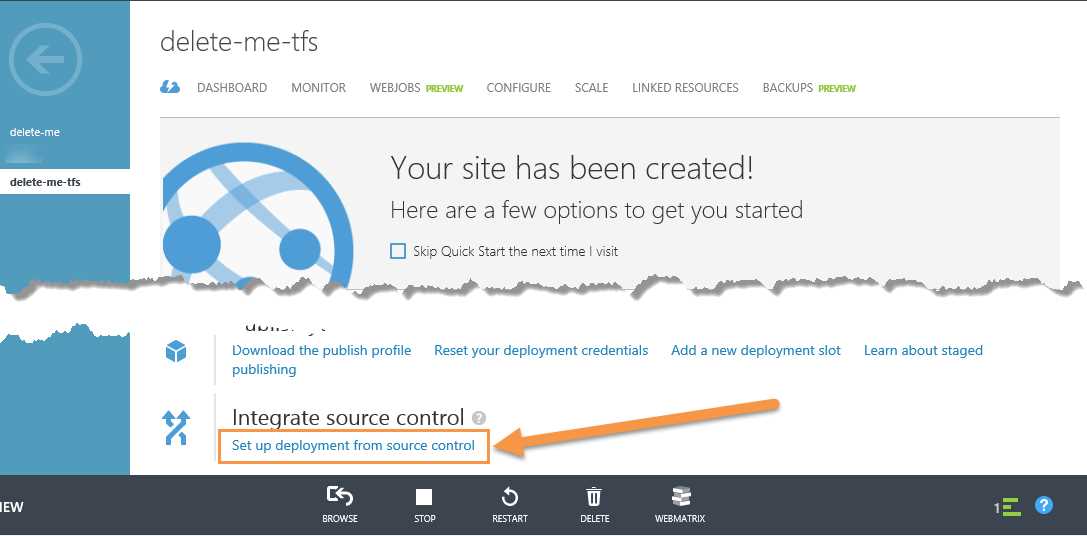 Quick Start source control integration